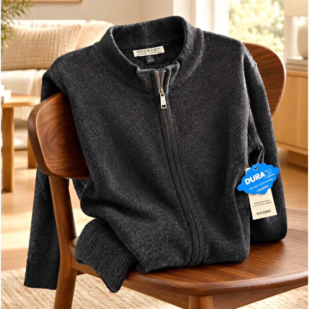 Doc & Amelia Select Men's XL Full-Zip Black Knit Cardigan Sweater